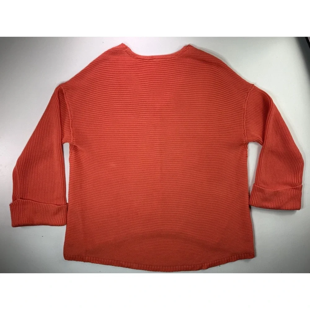 Free People La Brea Size Large‎ Oversized Pullover V-Neck Sweater Coral Orange - Picture 3 of 11
